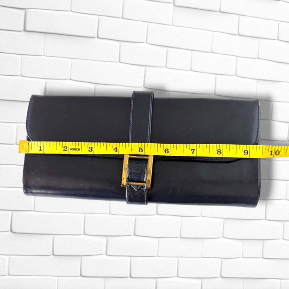 Vintage Navy Blue Leather Rectangular Clutch Even… - image 7